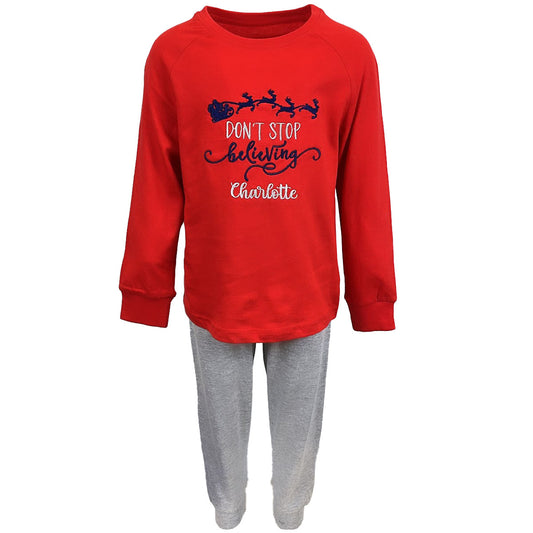 Personalised Embroidered Don't Stop Believing Children's Christmas Pjs