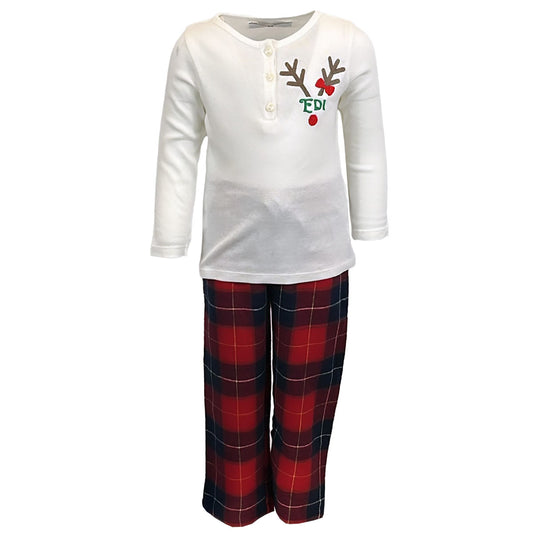Personalised Embroidered Christmas Deer Antlers Pyjamas Unisex 2-3 upto 11-12
