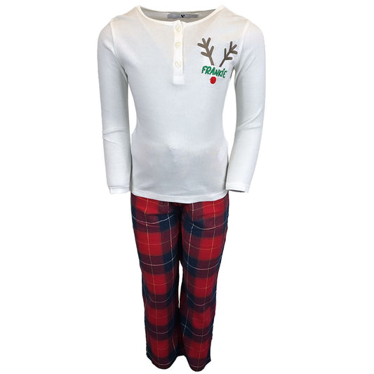 Personalised Embroidered Christmas Deer Antlers Pyjamas Unisex 2-3 upto 11-12