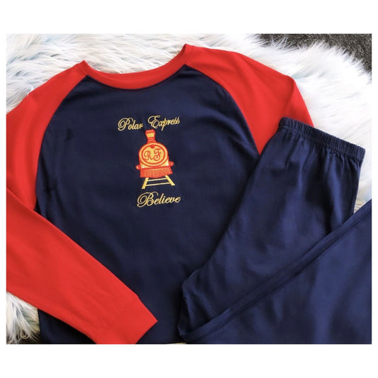 Personalised Embroidered Children's Polar Express Train Christmas Pyjamas