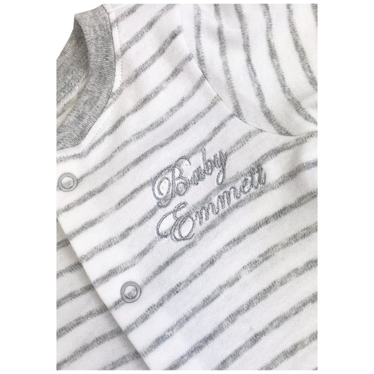 Unisex Grey and White Personalised Baby Grow
