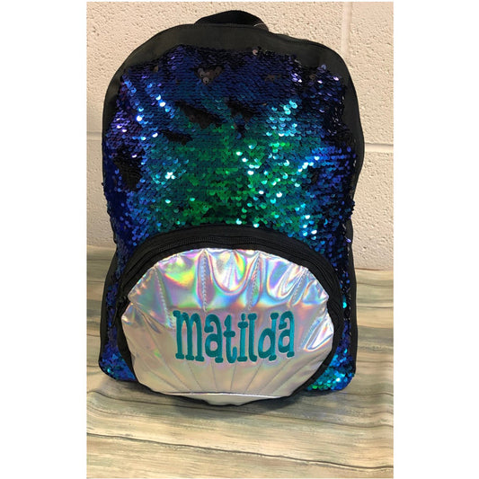 Mermaid Reversible Sequin Personalised Embroidered Backpack