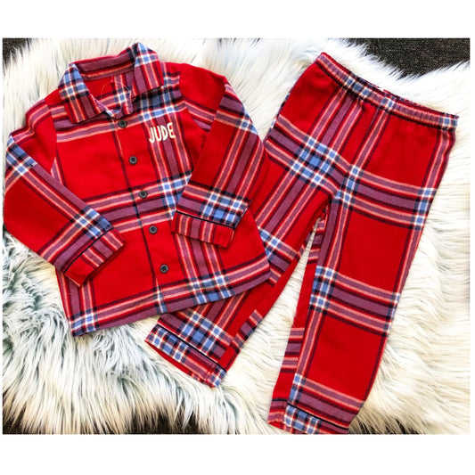 Red Checked Personalised Babies Pyjamas