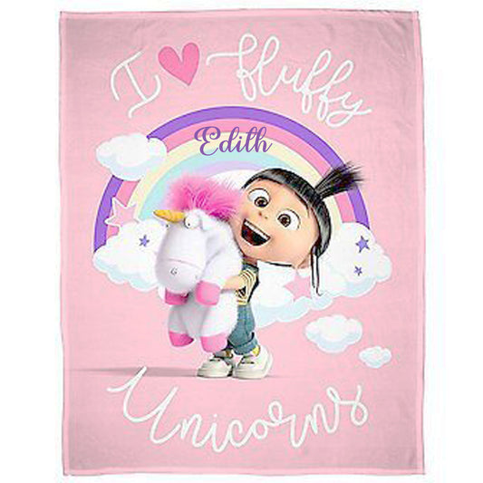 Minions Fluffy Unicorns Personalised Fleece Blanket