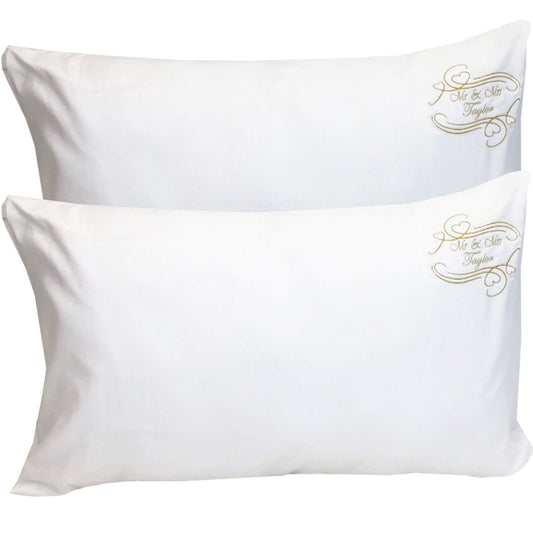 Mr and Mrs Taylor Personalised Embroidered Pillowcases Wedding Gift