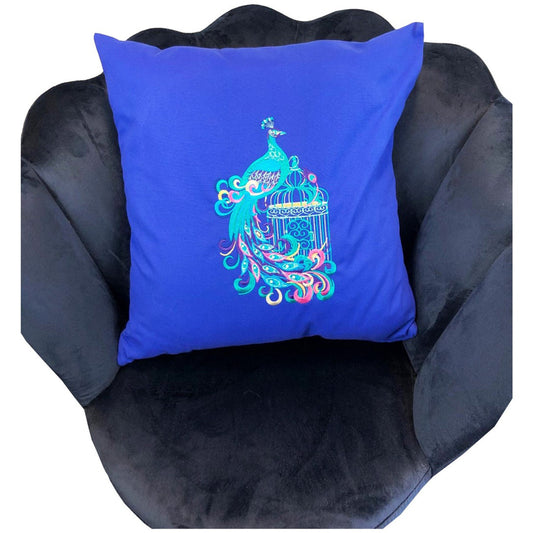 Peacock Vibrant Coloured Personalised Embroidered Cushion