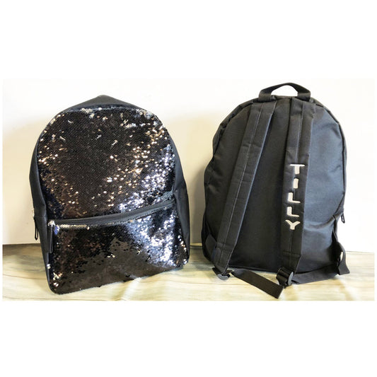 Reversible Black and Silver Sequin Personalised Embroidered Backpack