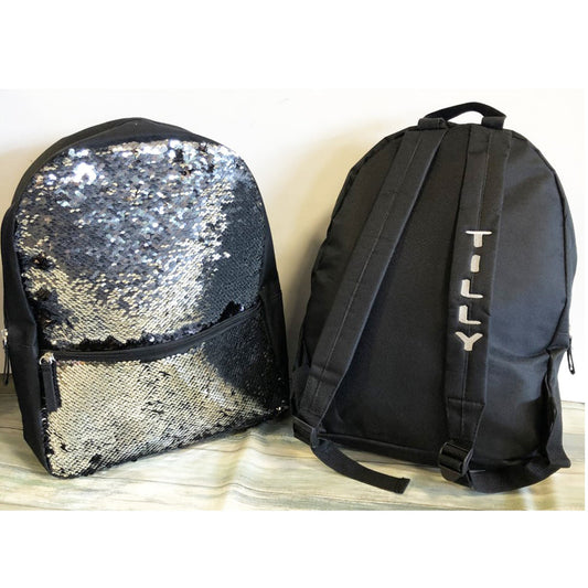 Reversible Black and Silver Sequin Personalised Embroidered Backpack